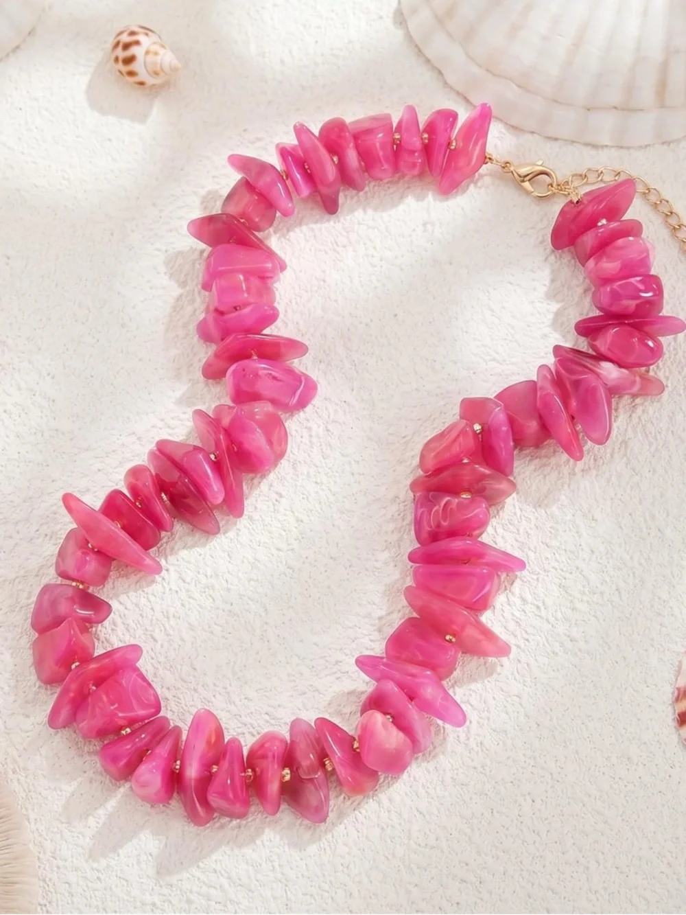 Summer Hot Pink Chip Statement Choker Necklace